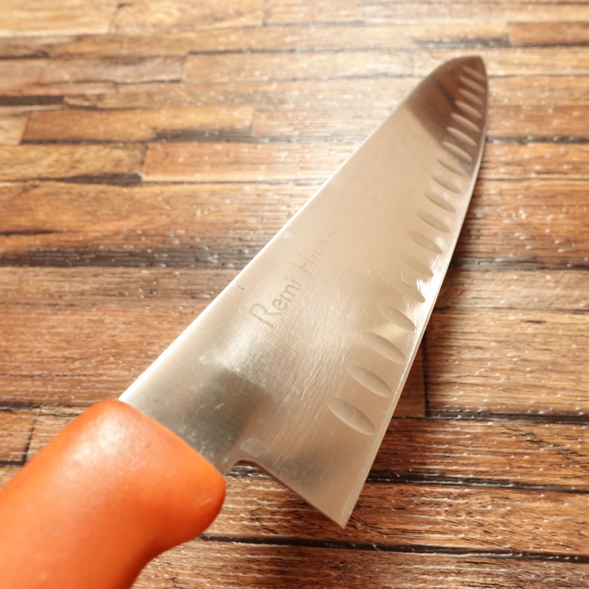Remi Hirano Gyuto Knife, Sharpened, All-Purpose Knife, Dimpled Blade, Orange Handle, 210mm