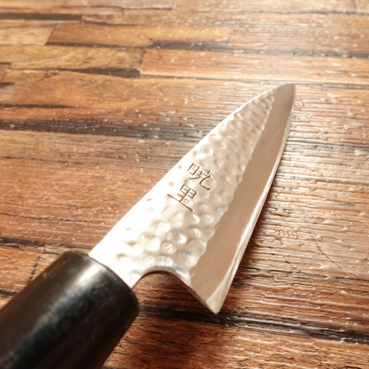 Akari Japanese Petty Knife, Sharpened, Single-Bevel, Stainless Steel with Hammered Pattern, Also Suitable as Small Deba, 120mm