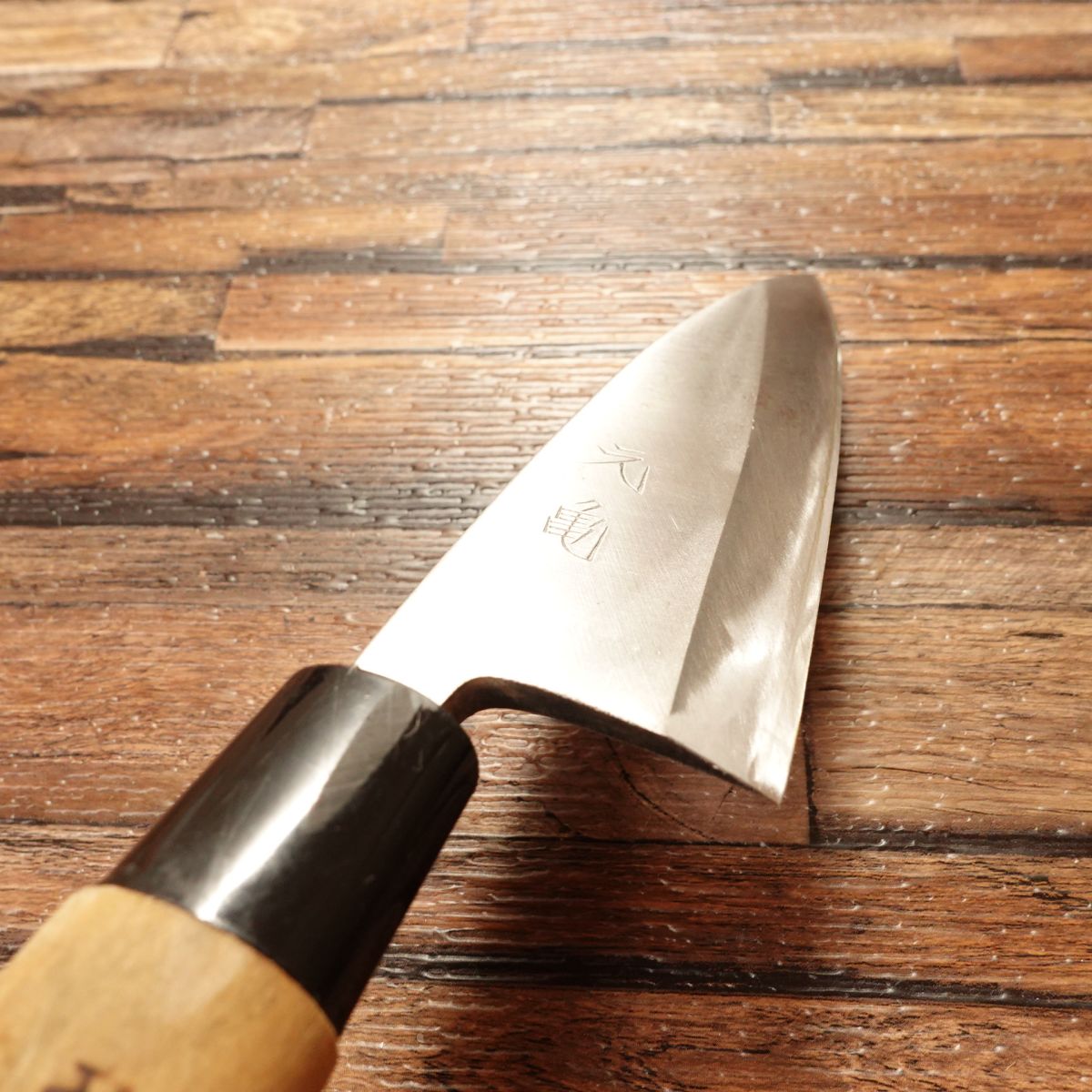 Genki Aji-Kiri Knife, Sharpened, Small Deba Knife, Hagane Steel, 7mm Thick, Sakai Genki, Motokame, 125mm