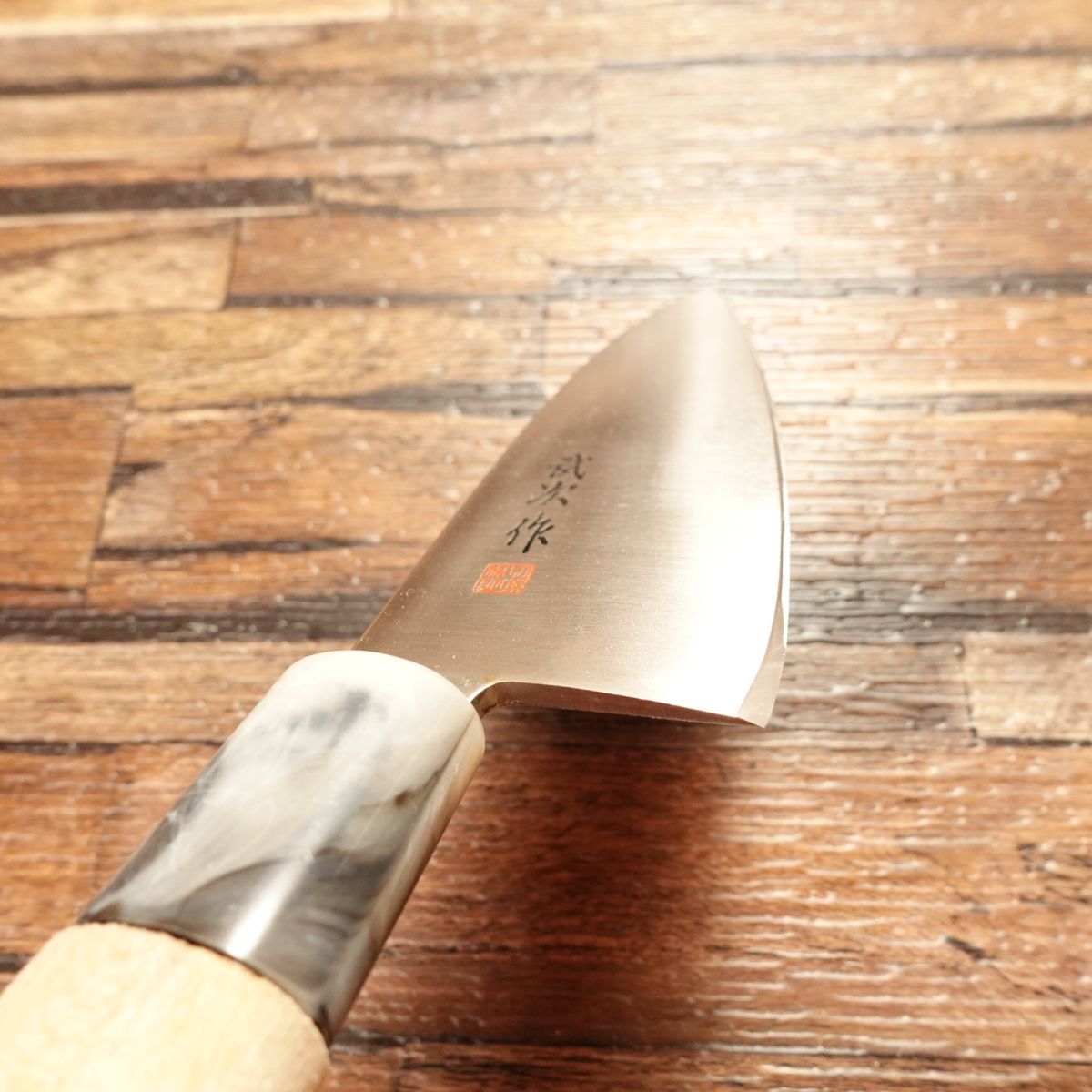 Taketsugu Aji-kiri Knife, Sharpened, Ko-Deba Style, Marble Pattern Handle, Light Use, 105mm