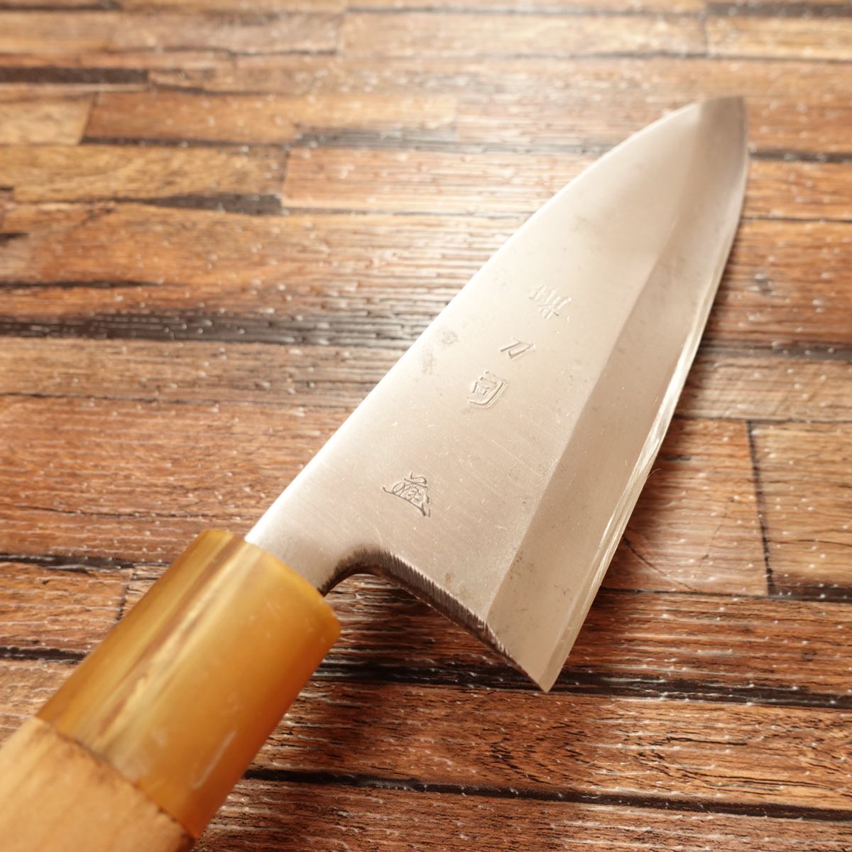 Sakai Toji Deba Knife, Sharpened, White Buffalo Handle, Iwakuni-Made, Carbon Steel