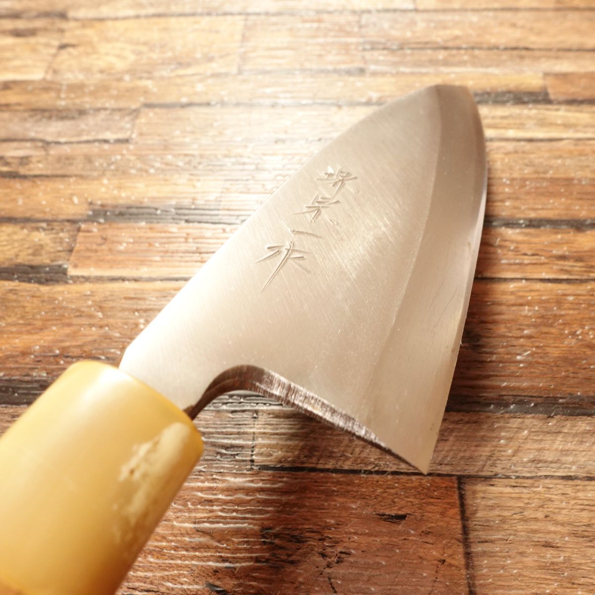 Sakai Soichi Deba Knife, Sharpened, White Buffalo Horn Handle, Near Unused with Box, 155mm