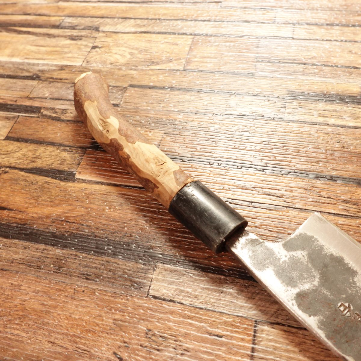 Kurouchi Japanese Santoku Knife, Sharpened, Hand-Forged, Hammered Pattern, 155mm