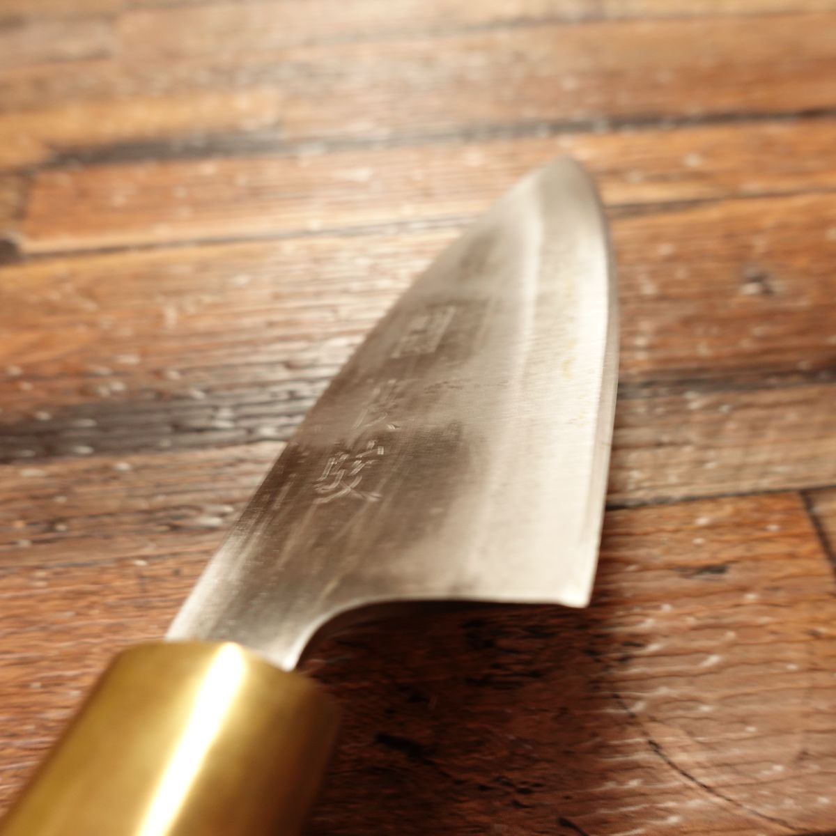 Yushun Aji-Kiri Knife, Sharpened, Ko-Deba, Double-Edged, Kurouchi, Hagane, 100mm