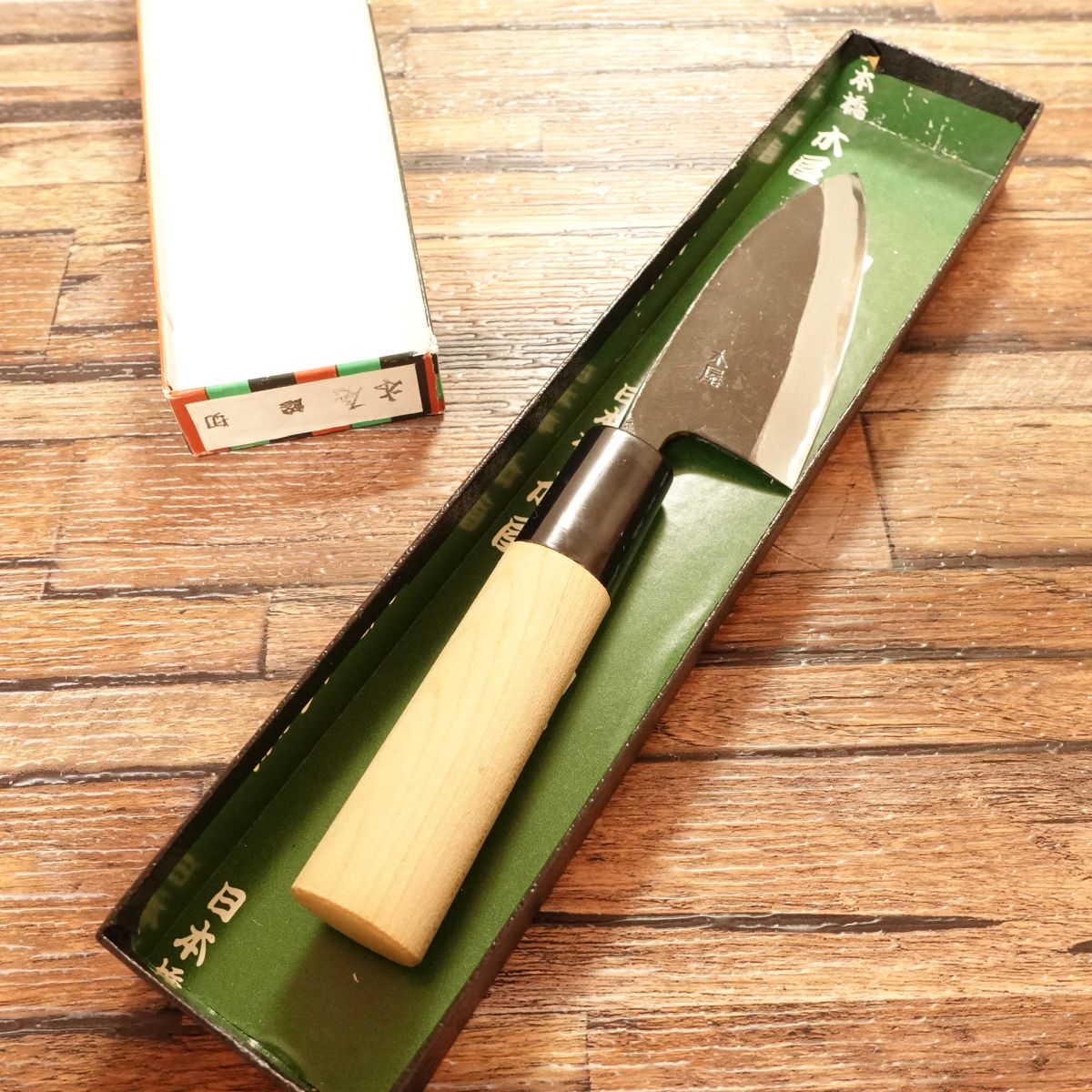 Kiya Aji-Kiri Knife, Sharpened, Black Finish, Small Deba, Boxed, 95mm