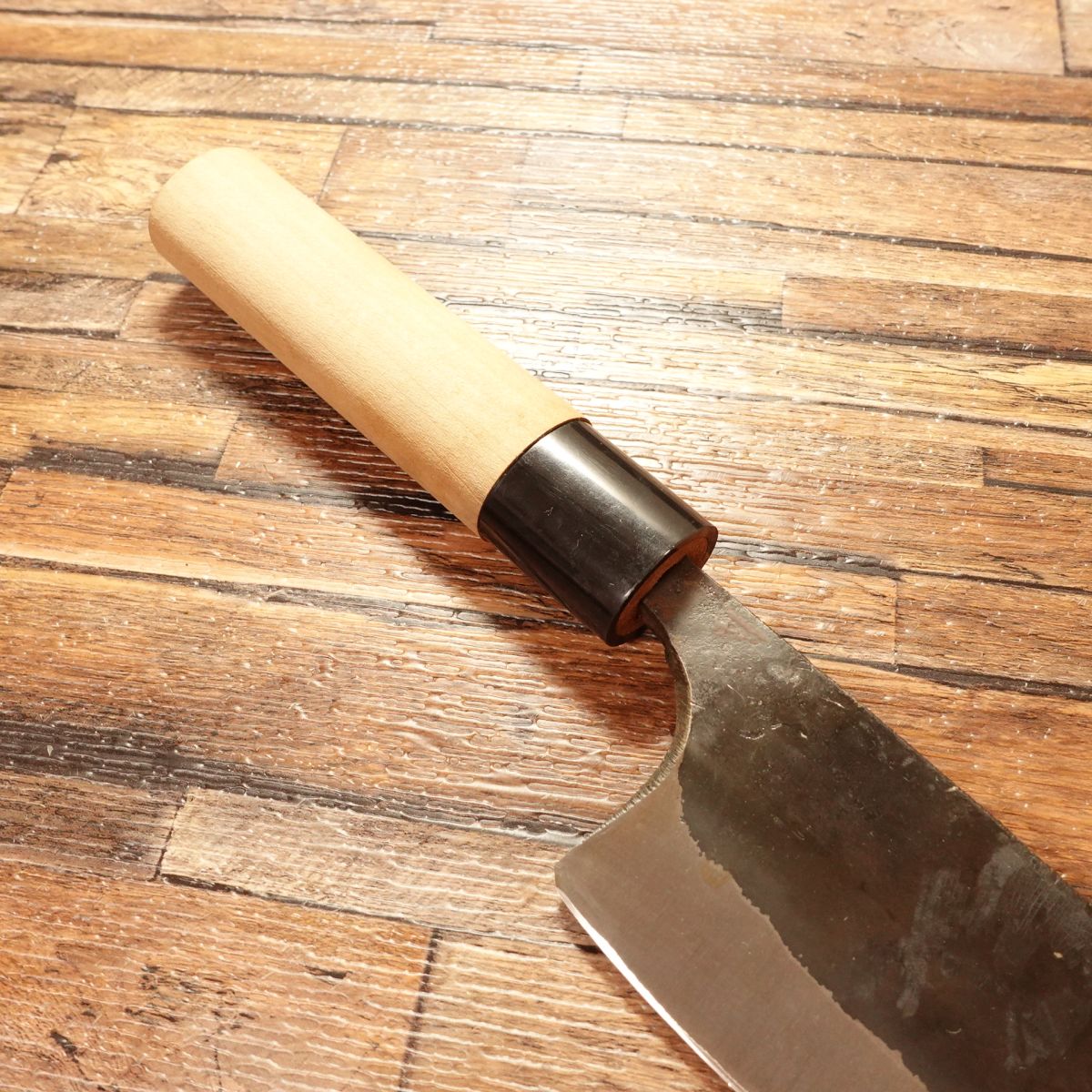 Honshu Double-Bevel All-Purpose Knife, Sharpened, Ikenami Hamono Seisakusho, Tanegashima Black-Forged Wa-Santoku, Unused, Boxed, 175mm