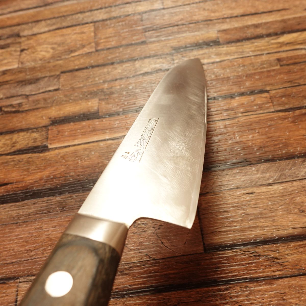 Hirotomo Gyuto Knife, Sharpened, Horse Logo, A Steel Warikomi, 180mm