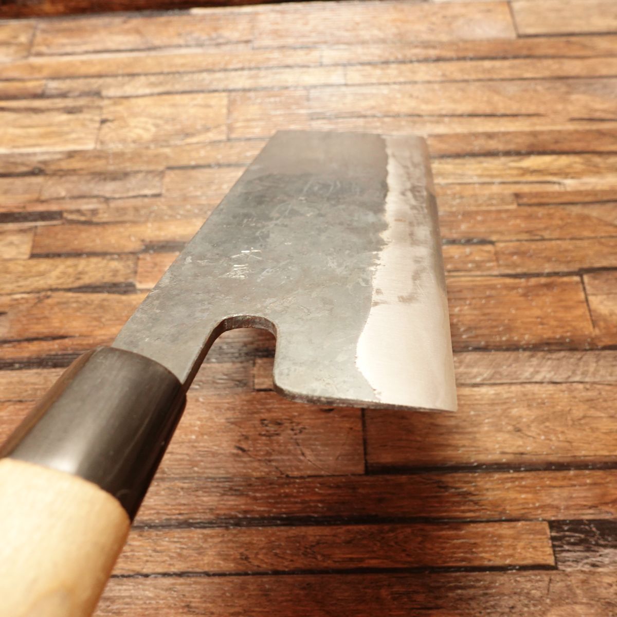 Kiya Noodle Cutter Knife, Sharpened, Kurouchi Finish, Water Buffalo Handle, Nearly Unused Stored Item, Boxed, 235mm