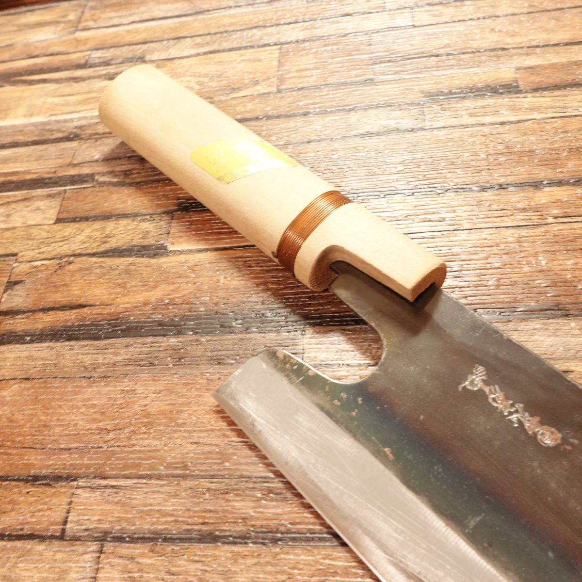 Tadafusa Noodle Cutter Knife, Sharpened, Kurouchi Finish, “Tora” Engraving, Nearly Unused Stored Item, Boxed, 215mm