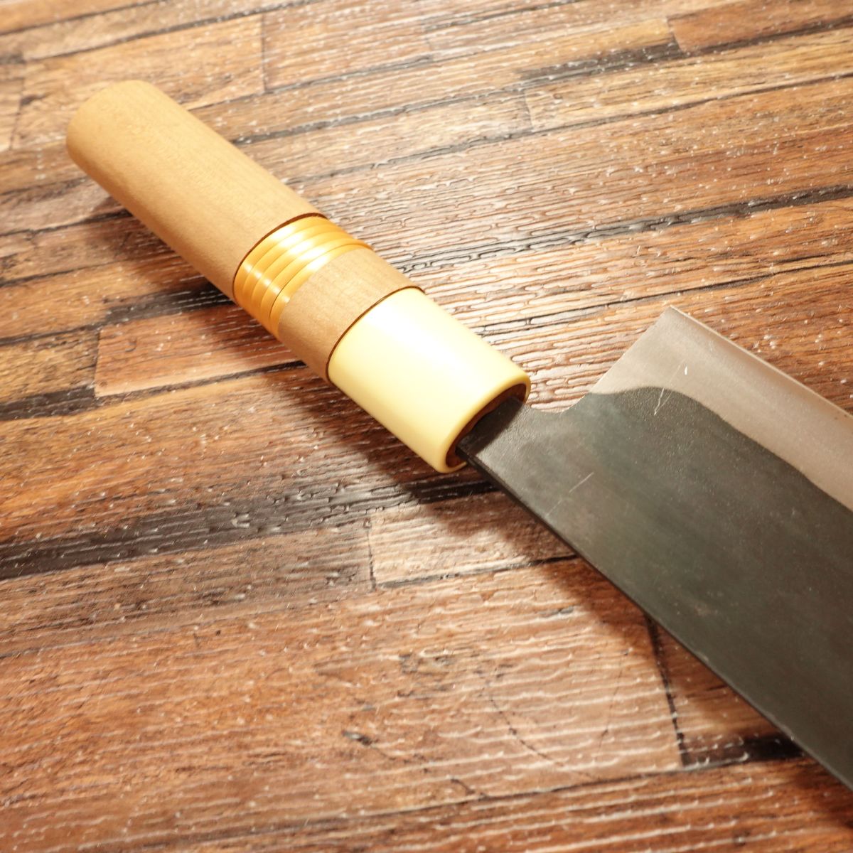 Goro Mitsukuni Nakiri Knife, Sharpened, Kurouchi Finish, Made by Goro Mitsukuni, Yasuki Steel, Unused Stored Item, 165mm