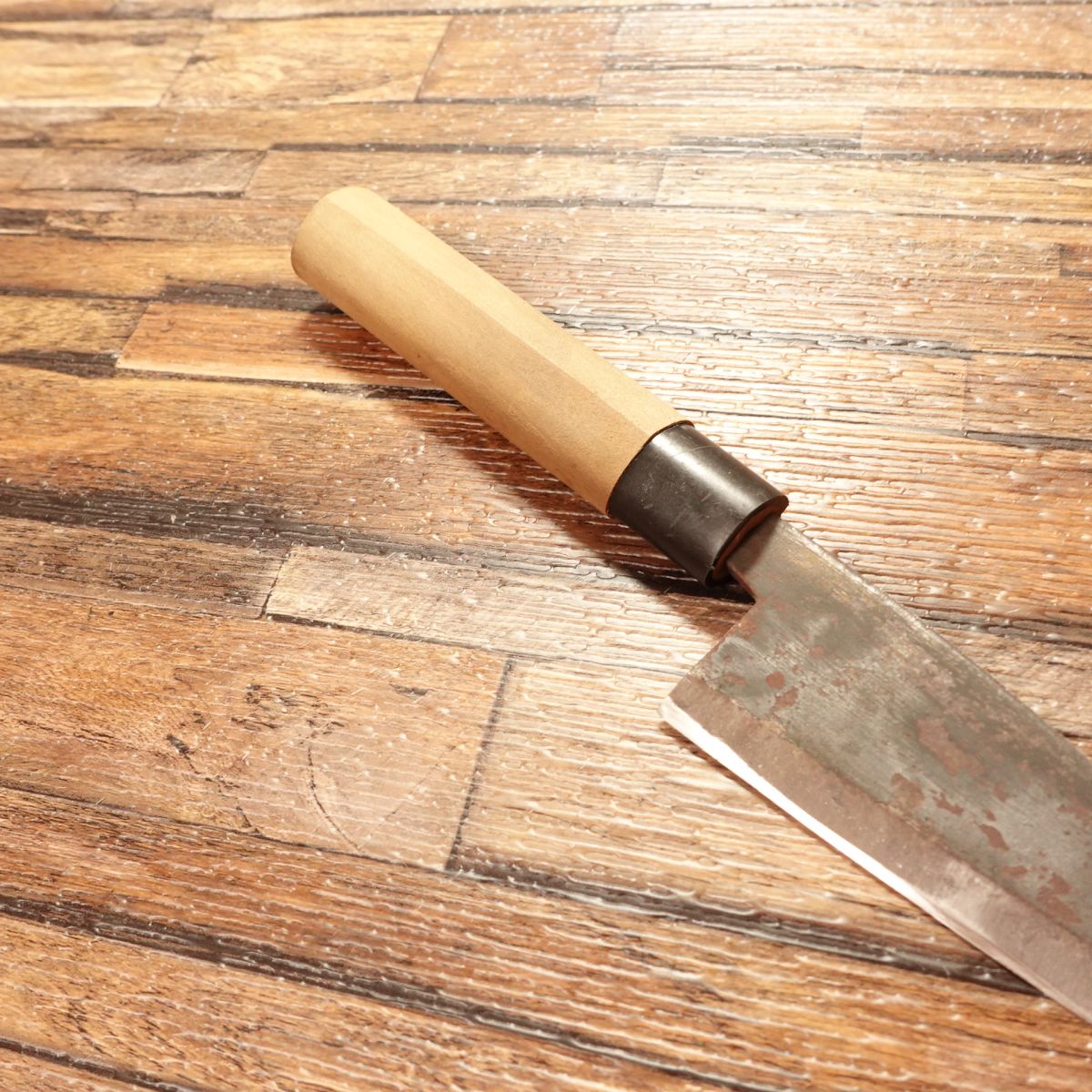 Tamashige Aji-Kiri Knife, Sharpened, Kurouchi Finish, Small Deba Knife, Hagane Steel, Kunishige, 105mm