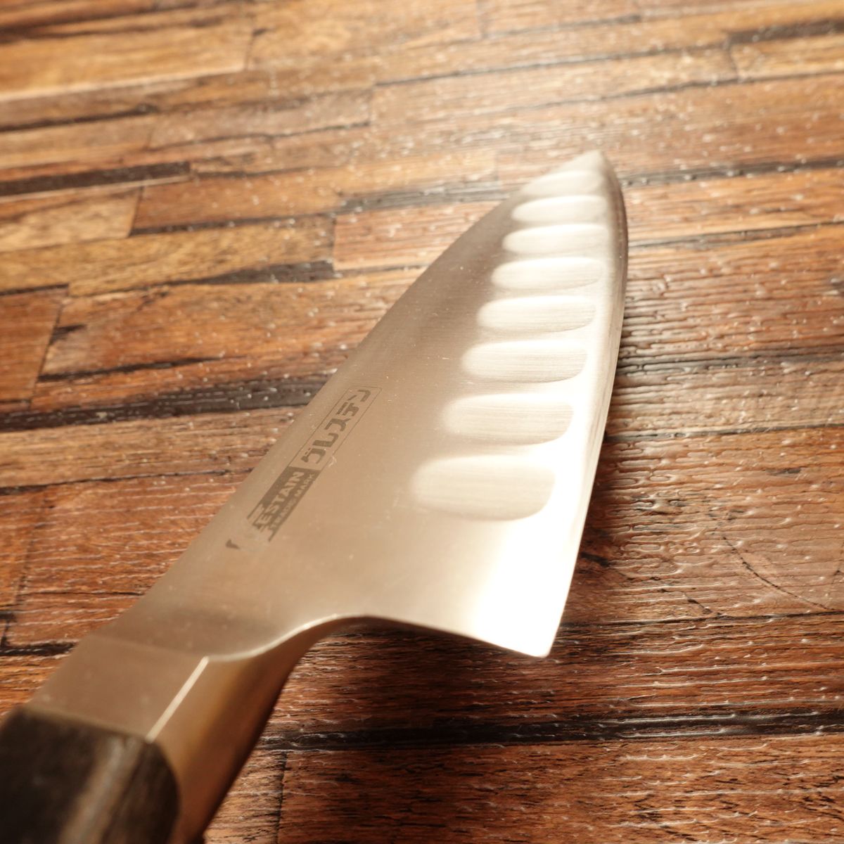 Glestain Western Deba Knife, Sharpened, All-Purpose, Santoku Style, Dimpled, Semi-Single Bevel, 160mm