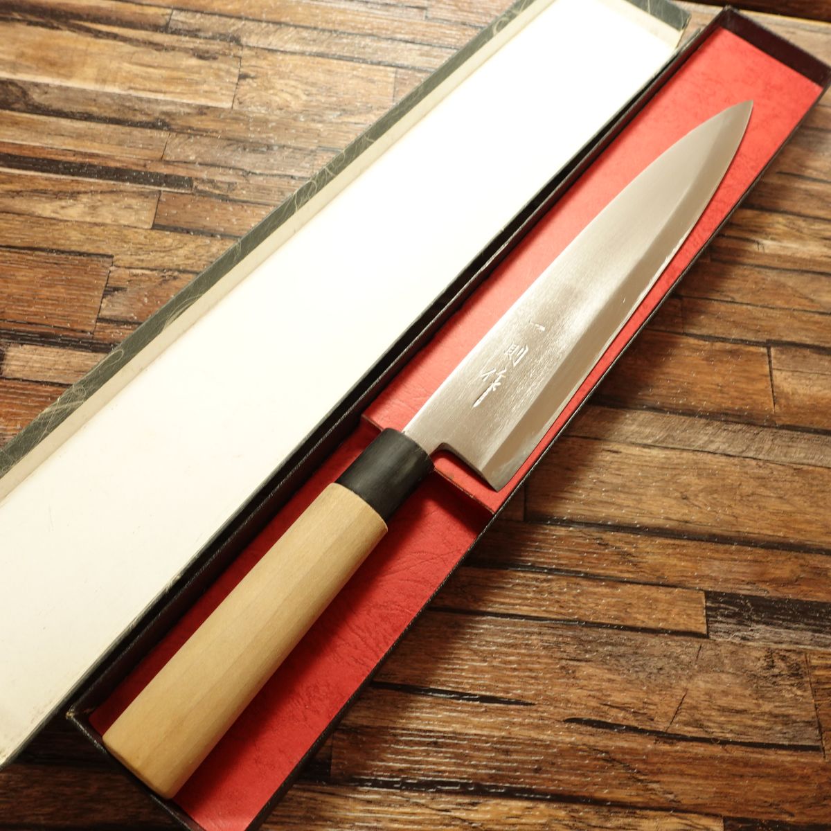 Kazunori Mioroshi Knife, Sharpened, Slim Deba-Style, Single Bevel, Hand-Forged, Nearly Unused, Boxed, 240mm