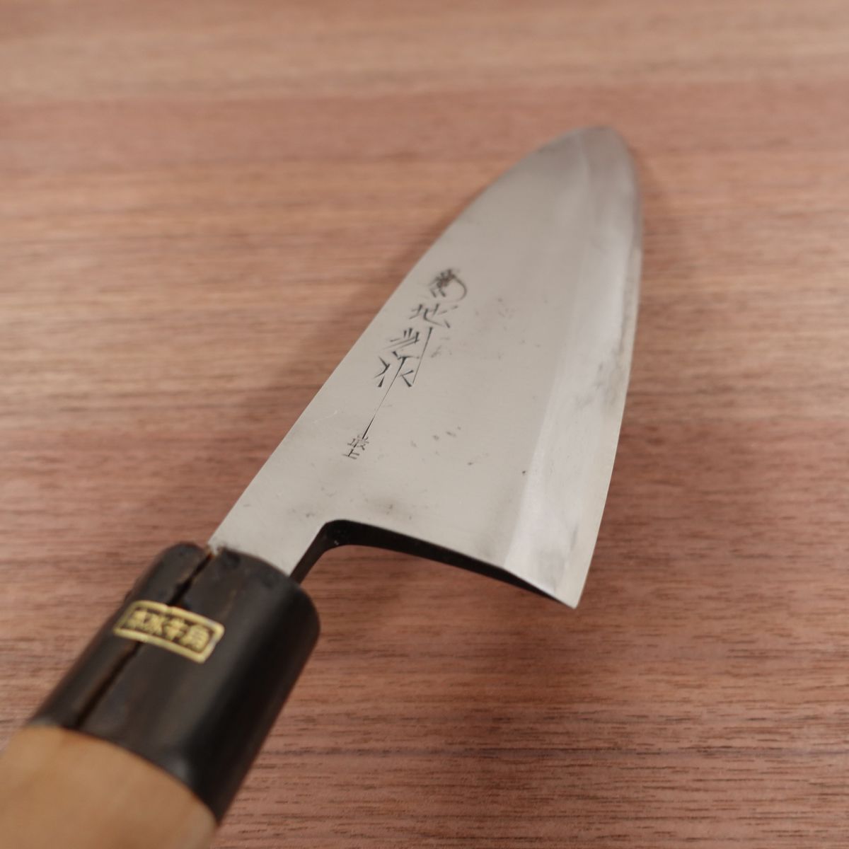 Kikuchi Large Deba Knife, Sharpened, Water Buffalo Handle, Carbon Steel, Kikuchi Bessaku Saijo, Handle Crack, Spare Handle Included, 215mm