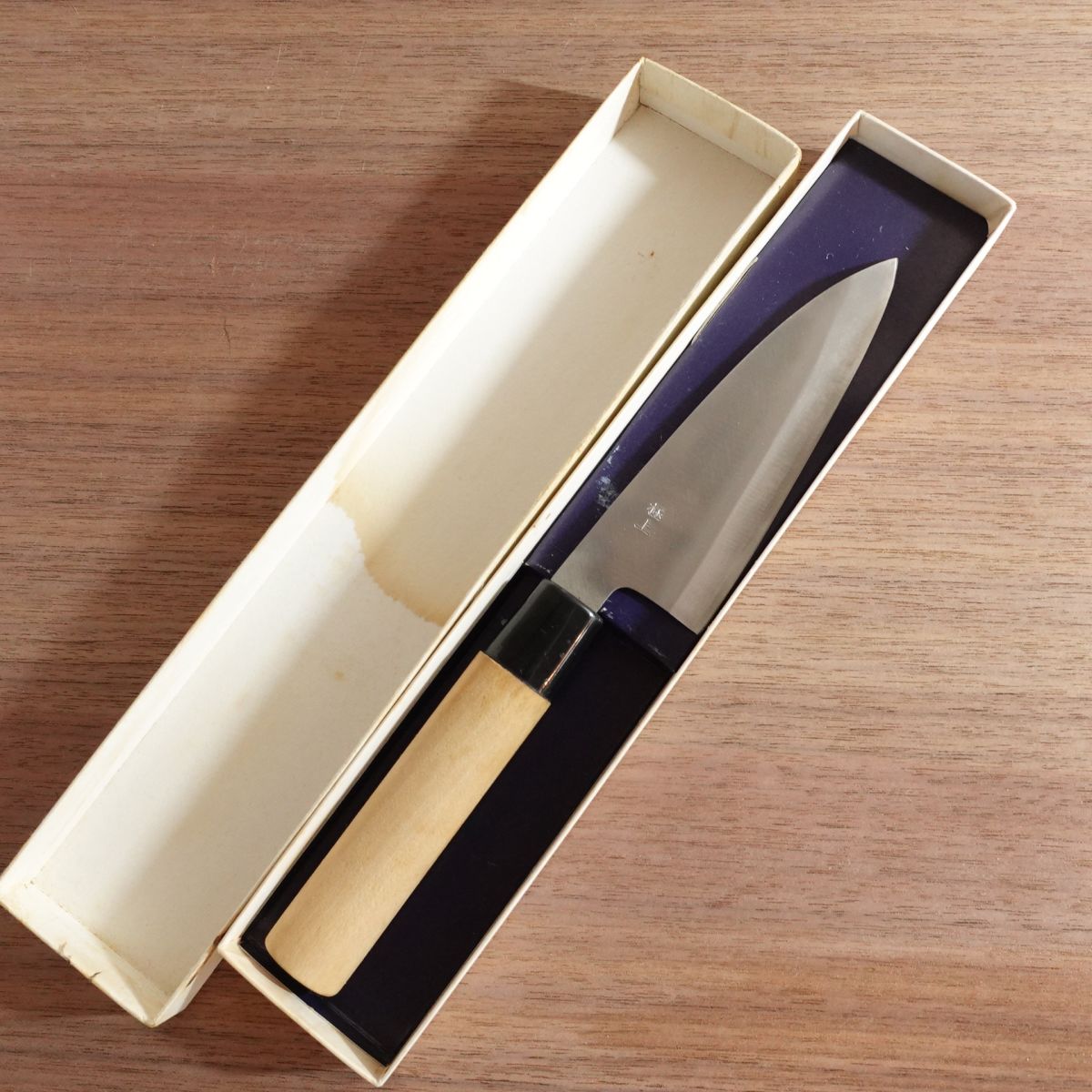 Sakai Kanetoyo Aji-Kiri Knife, Sharpened, Ko-Deba, Horse Mackerel Knife, Nearly Unused, Boxed, 115mm