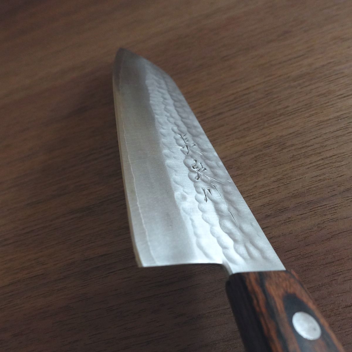 Nagaragawa Santoku Knife, Sharpened, Tsuchime Finish, Handcrafted, Nearly Unused, 165mm