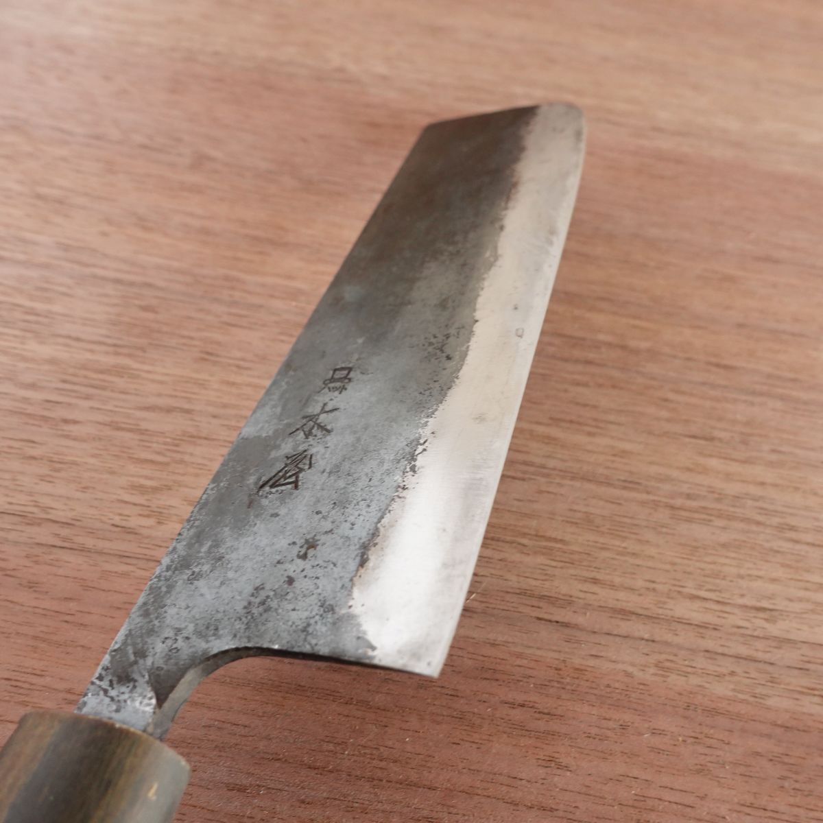 Kiya Nakiri Knife, Sharpened, HAT Series, Kurouchi Finish, Water Buffalo Handle, 160mm