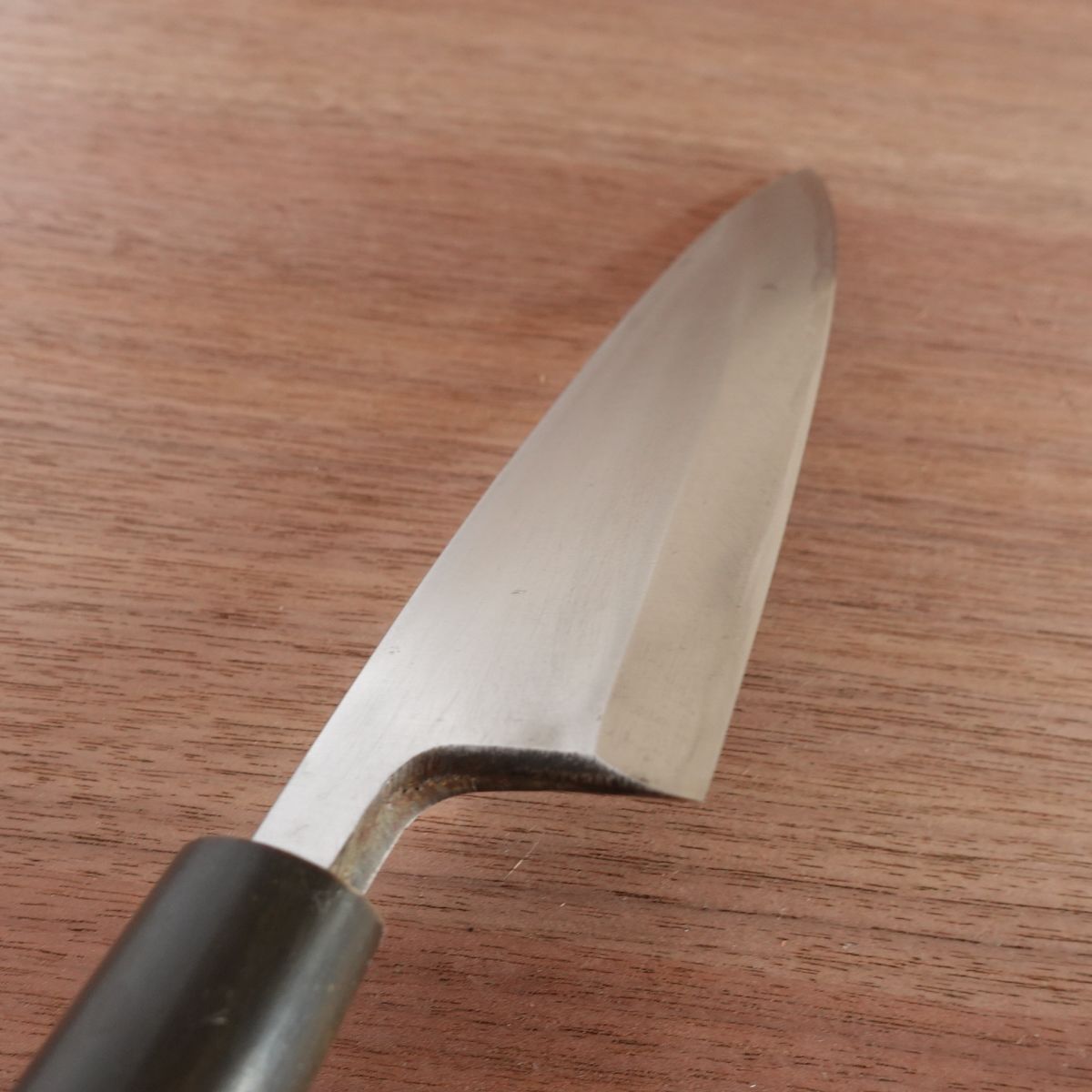 Sakai Ichimonji Mitsuhide Funayuki Knife, Sharpened, Water Buffalo Handle, Slim Deba Style, Nearly Unused, 165mm