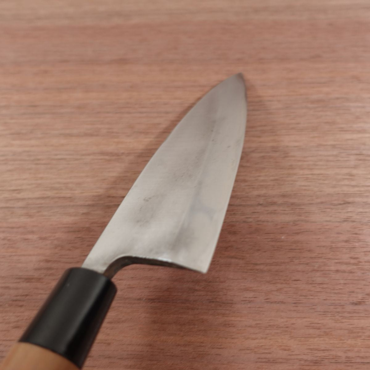 With maker’s mark, Deba Knife, Sharpened, Carbon Steel, Single Bevel, Markings Unreadable, Lightly Used, 155mm