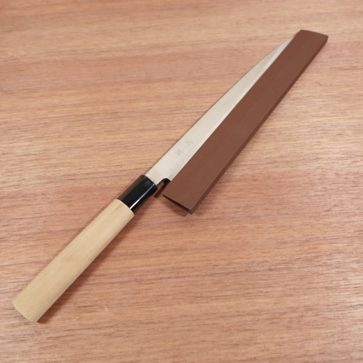 Takemine Yanagiba Messer, geschärft, Sashimi Messer, Karbonstahl, einseitiger Anschliff, Klingenschutz inklusive, nahezu unbenutzter Lagerartikel, 245mm