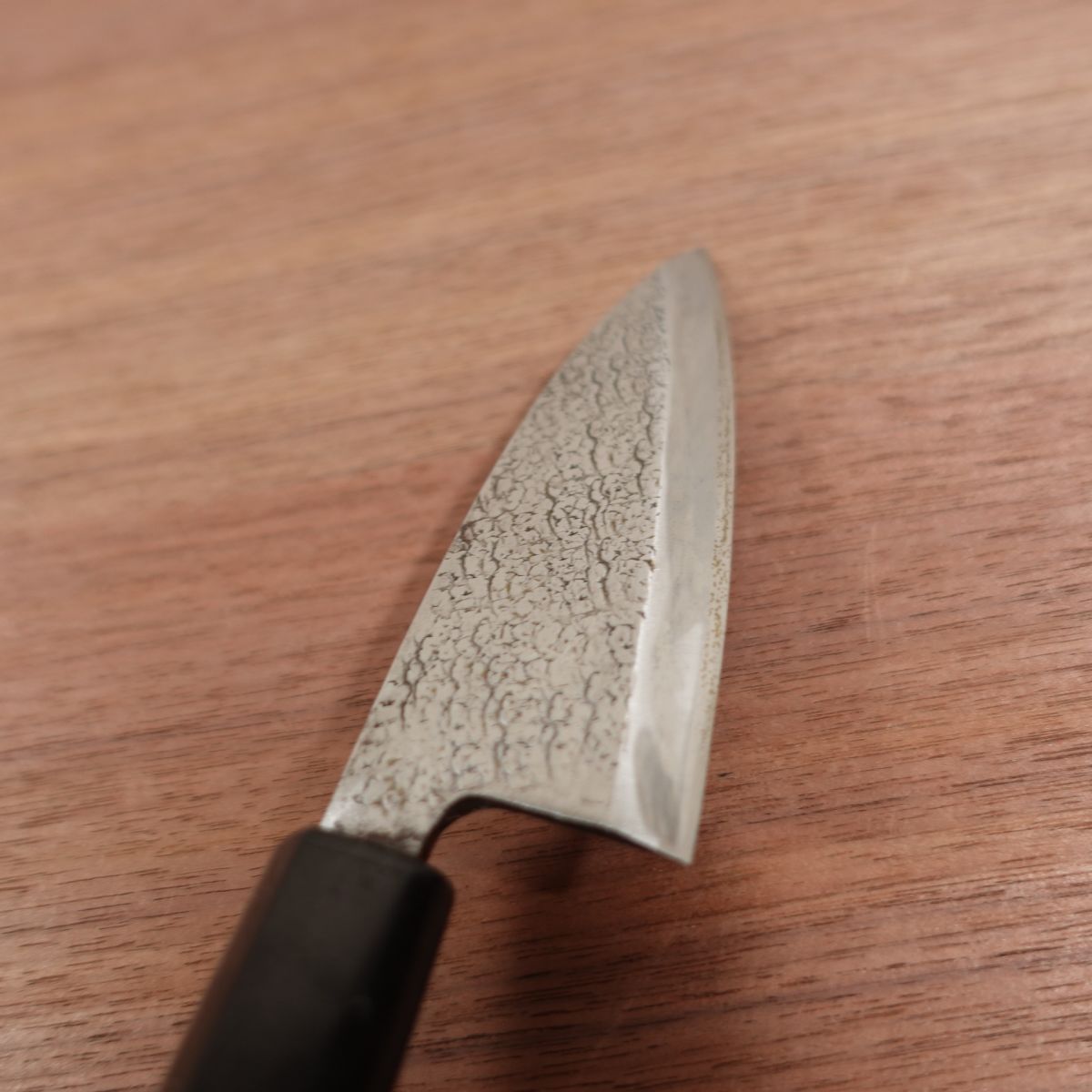 Okeya Aji-Kiri Knife, Sharpened, Tsuchime Finish, Ko-Deba Knife, Carbon Steel, 110mm