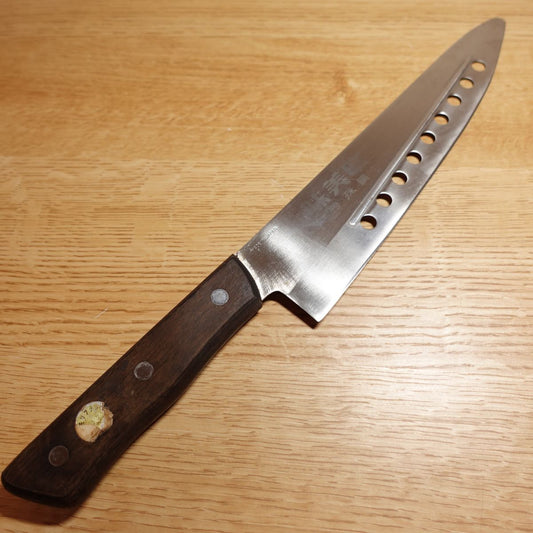 Ajimisaki Allzweckmesser, geschärft, Edelstahl, Santoku, mit Löchern, Spezialstahl, Molybdän-Vanadium, zweischneidig