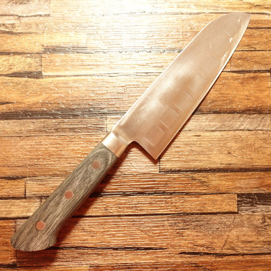 Couteau Santoku Echigo Tamasaburo, aiguisé, couteau tout usage, fabriqué au Japon, à double tranchant, Hon-Warikomi, 3 couches, alvéolé