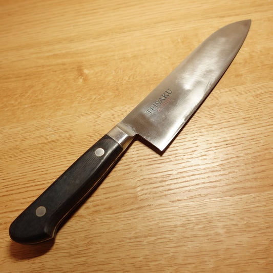 Couteau Santoku TEISAKU, aiguisé, acier inoxydable, couteau tout usage, molybdène vanadium, qualité supérieure, à double tranchant