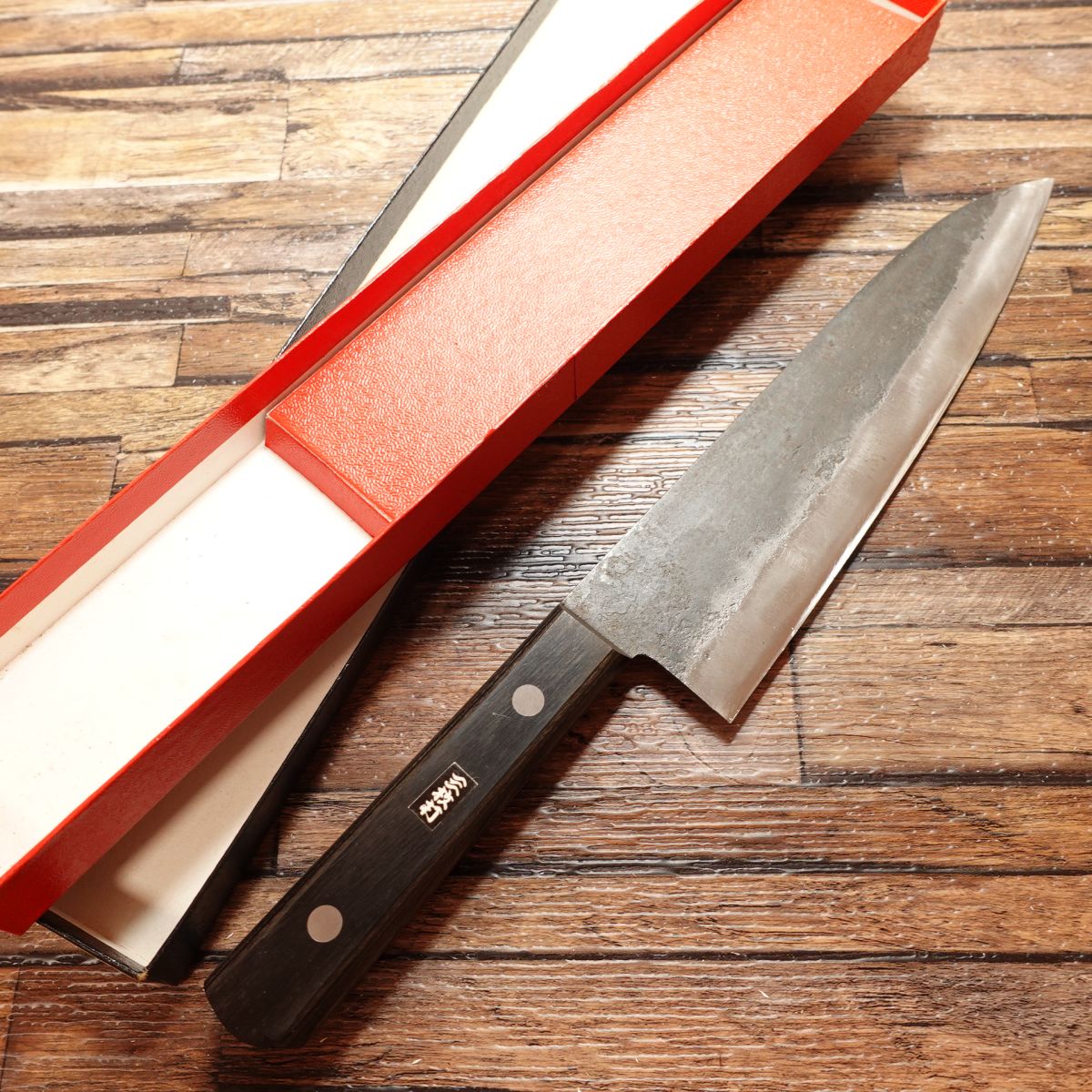 Sanmaiuchi, 3-layerd Santoku Knife, Sharpened, All-purpose Knife, Black Forged, Steel, Nearly Unused, With Box