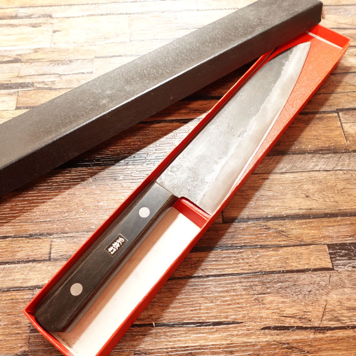 Sanmaiuchi, 3-layerd Santoku Knife, Sharpened, All-purpose Knife, Black Forged, Steel, Nearly Unused, With Box