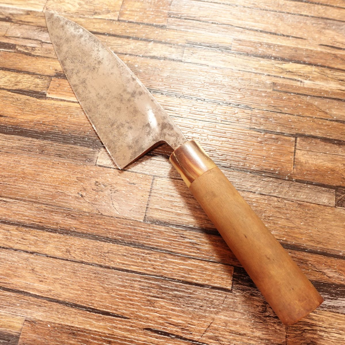 Sakai Norikiyo Deba Knife, Sharpened, Water Buffalo Horn Handle, Betsuuchi, With Rust and Dimples