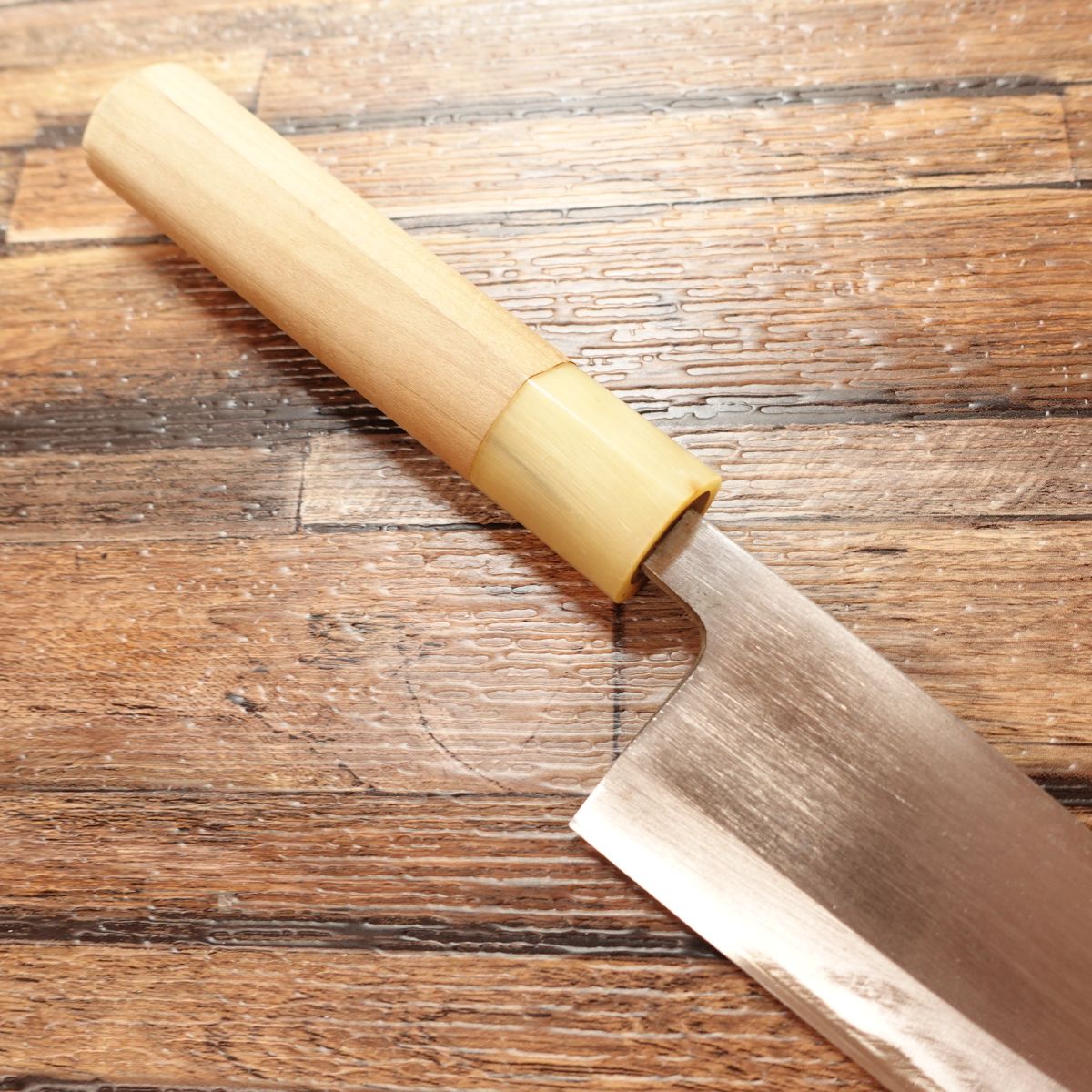 Tsukiji Masamoto Aji-kiri, Sharpened, Small Deba Knife, White Water Buffalo Horn Handle, With Wooden Sheath, Steel