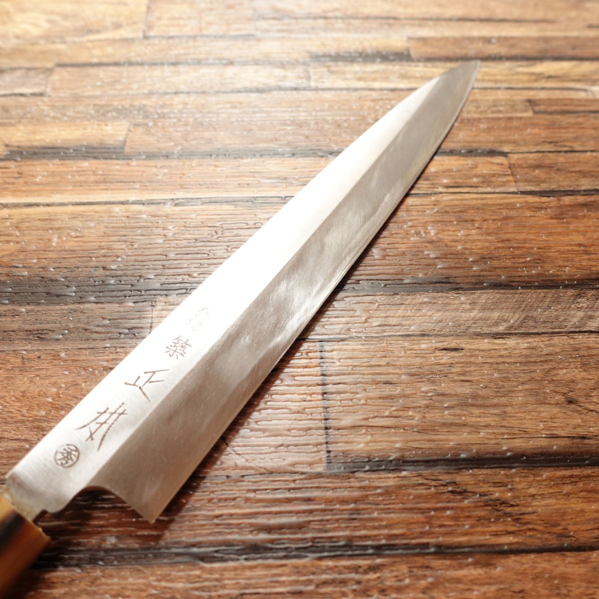 Tsukiji Masamoto Yanagiba Knife, Sharpened, Sashimi Knife, White Water Buffalo Horn Handle, With Wooden Sheath, Steel