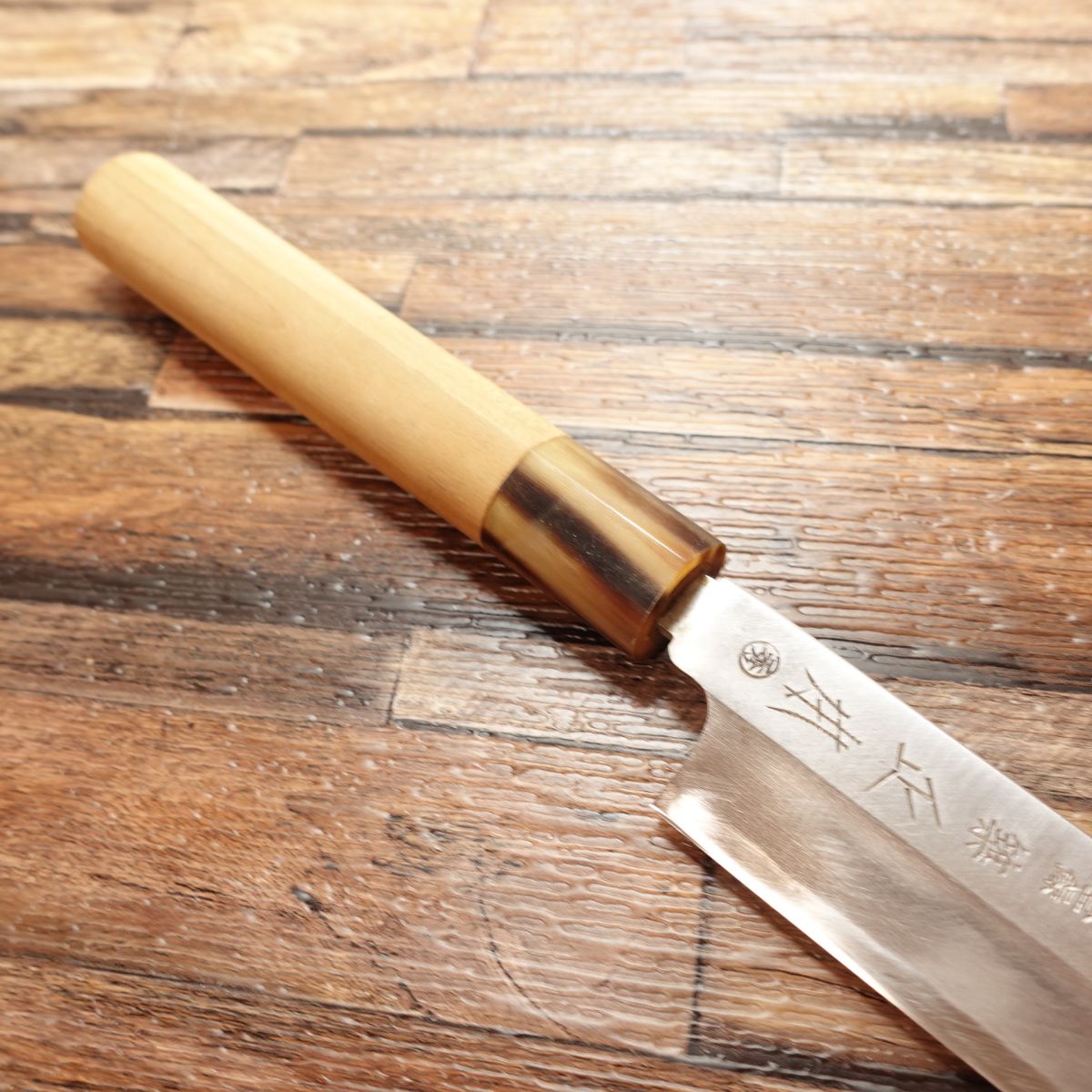 Tsukiji Masamoto Yanagiba Knife, Sharpened, Sashimi Knife, White Water Buffalo Horn Handle, With Wooden Sheath, Steel