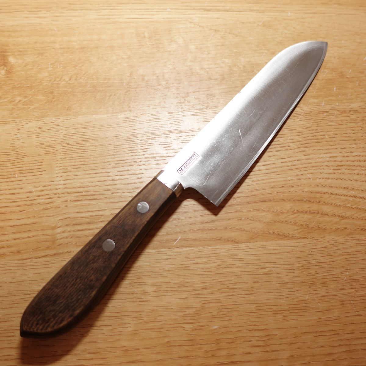 Maten Saku Santokumesser, geschärft, Allzweckmesser, Hon-Warikomi, Suncraft, Made in Japan, zweischneidig