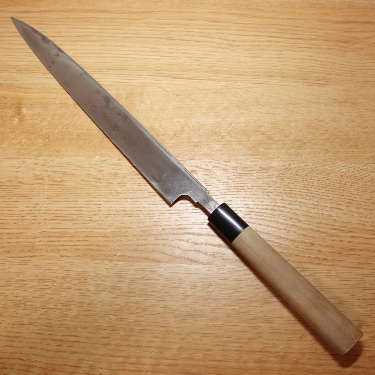 Sukenari Yanagiba Messer, geschärft, Sashimi-Messer, 1 Shaku, Griff aus Wasserbüffelhorn, einschneidig, Fugu-hiki, Yanagi, Stahl, handgeschmiedet