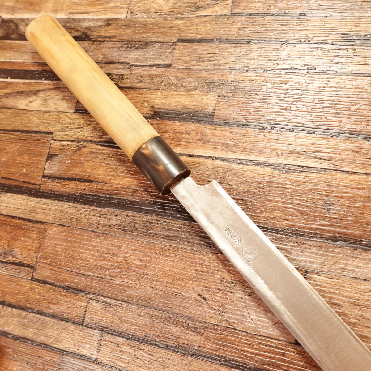 Echizen Okumura Tako-hiki, Sharpened, Sashimi Knife, Water Buffalo Horn Handle, Tako-hiki, Kiku, Hon-Tanren