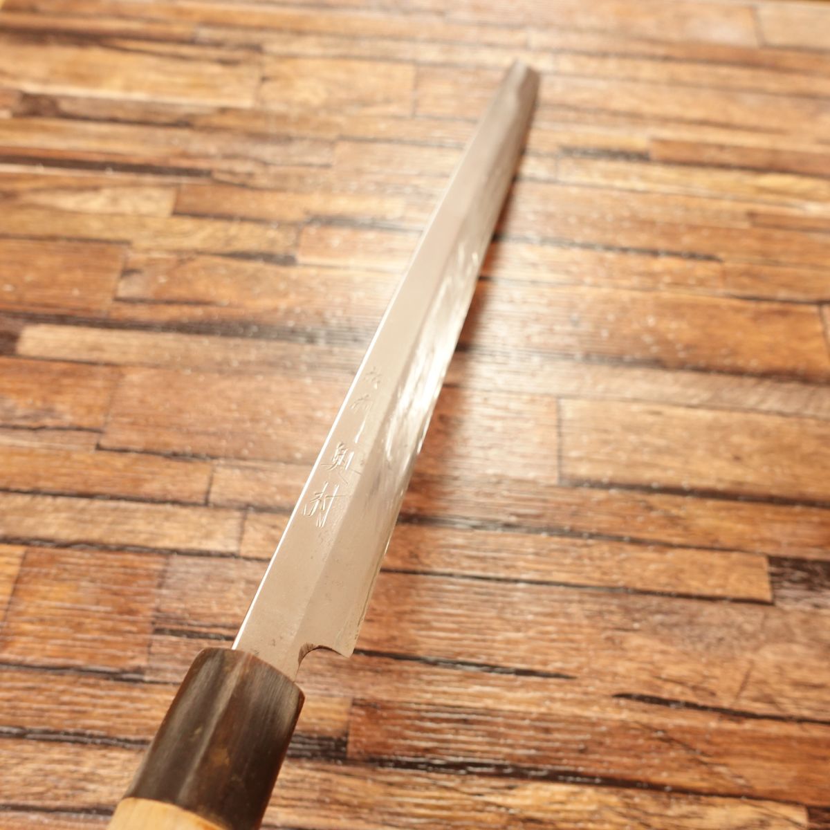 Echizen Okumura Tako-hiki, Sharpened, Sashimi Knife, Water Buffalo Horn Handle, Tako-hiki, Kiku, Hon-Tanren