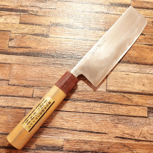 Kiyotsuna Nakiri Knife, Sharpened, Red-brown Handle, Composite Stainless Steel, Thin Blade, Nakiri