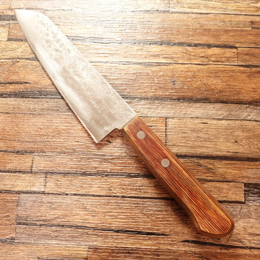 Unsui Santoku Knife, Sharpened, Hammered Pattern, Warikomi, Yamashita Approved