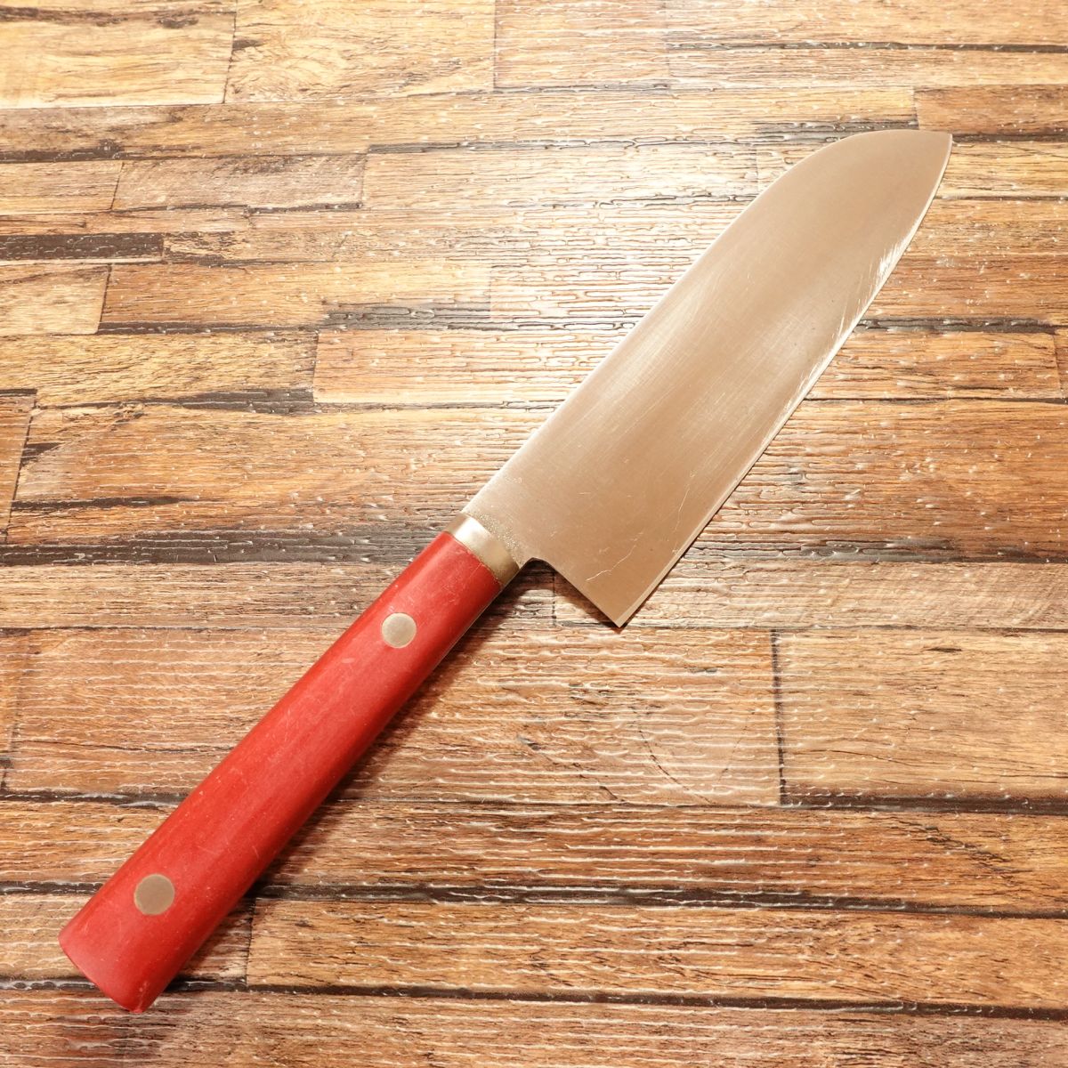 Suncraft Santoku Knife, Sharpened, All-Purpose Knife, Red Handle, Gin no Kami No.8 Stainless Steel, SUNCRAFT, 150mm