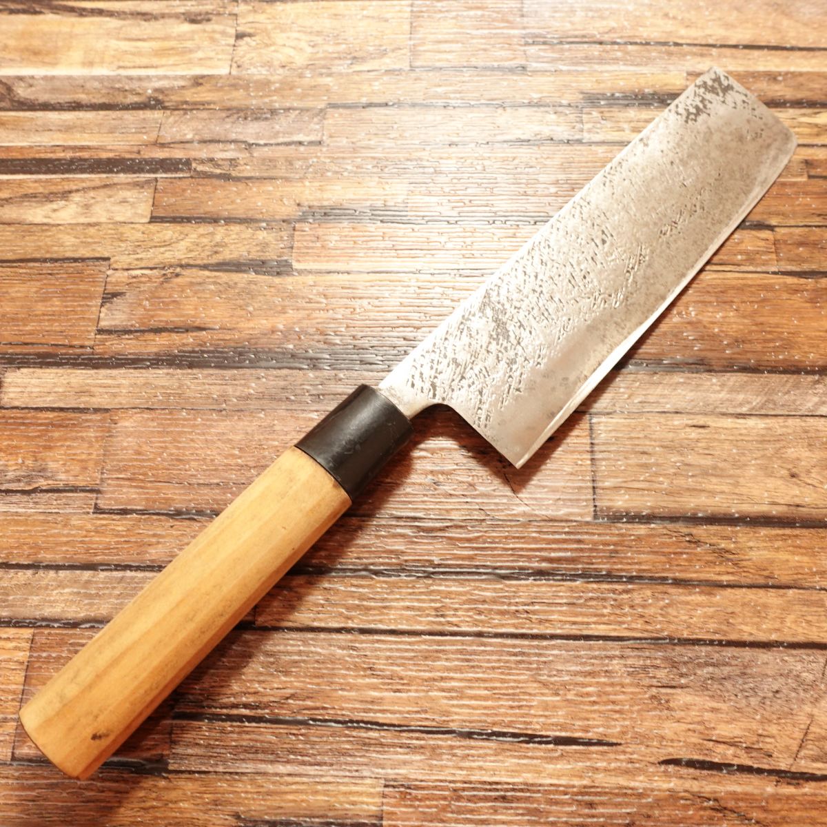 Jubei Nakiri Knife, Sharpened, Black-forged, Hammered Pattern, Thin Blade, Nakiri