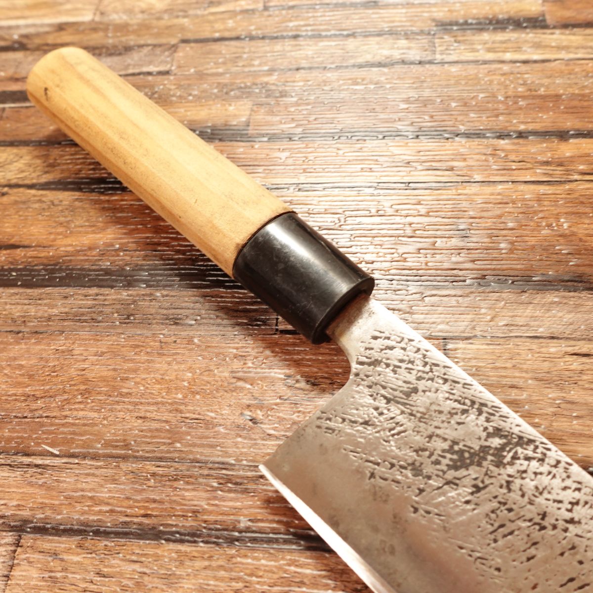 Jubei Nakiri Knife, Sharpened, Black-forged, Hammered Pattern, Thin Blade, Nakiri