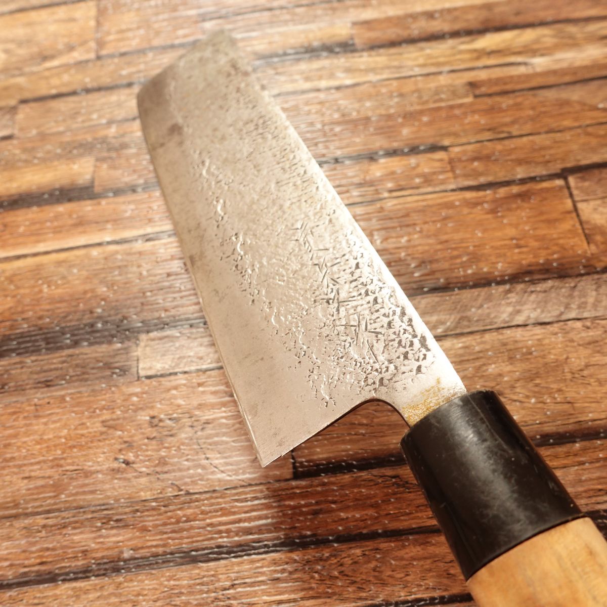 Jubei Nakiri Knife, Sharpened, Black-forged, Hammered Pattern, Thin Blade, Nakiri