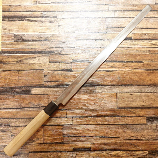 Masamoto Pure Japanese Steel Tako-hiki Knife, Honyaki, Sharpened, Water Buffalo Handle, Sashimi Knife, 330mm