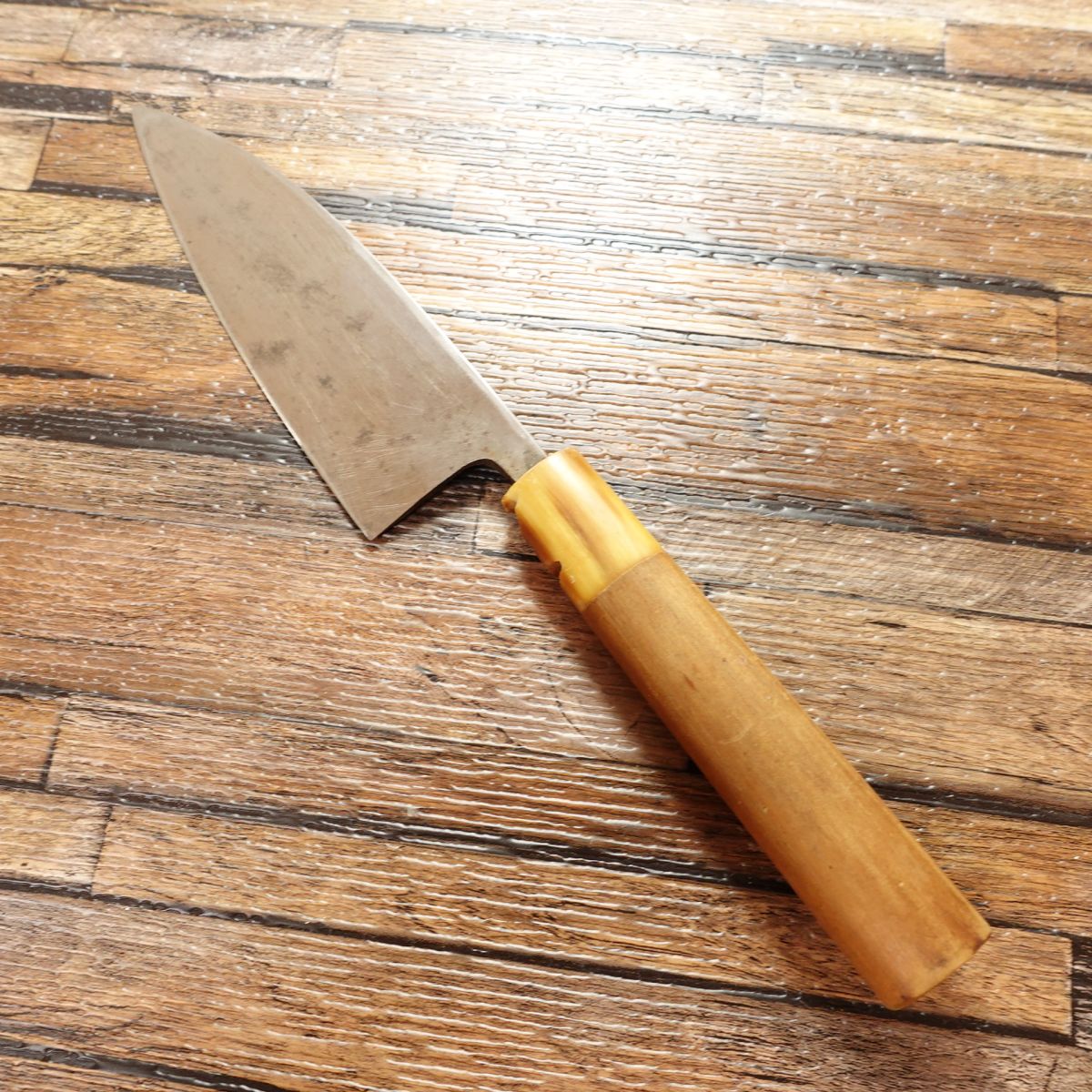 Masatame Aji-kiri Knife, Sharpened, Small Deba Knife, White Water Buffalo Handle, Bug Damage