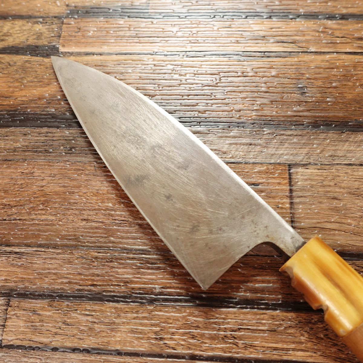 Masatame Aji-kiri Knife, Sharpened, Small Deba Knife, White Water Buffalo Handle, Bug Damage