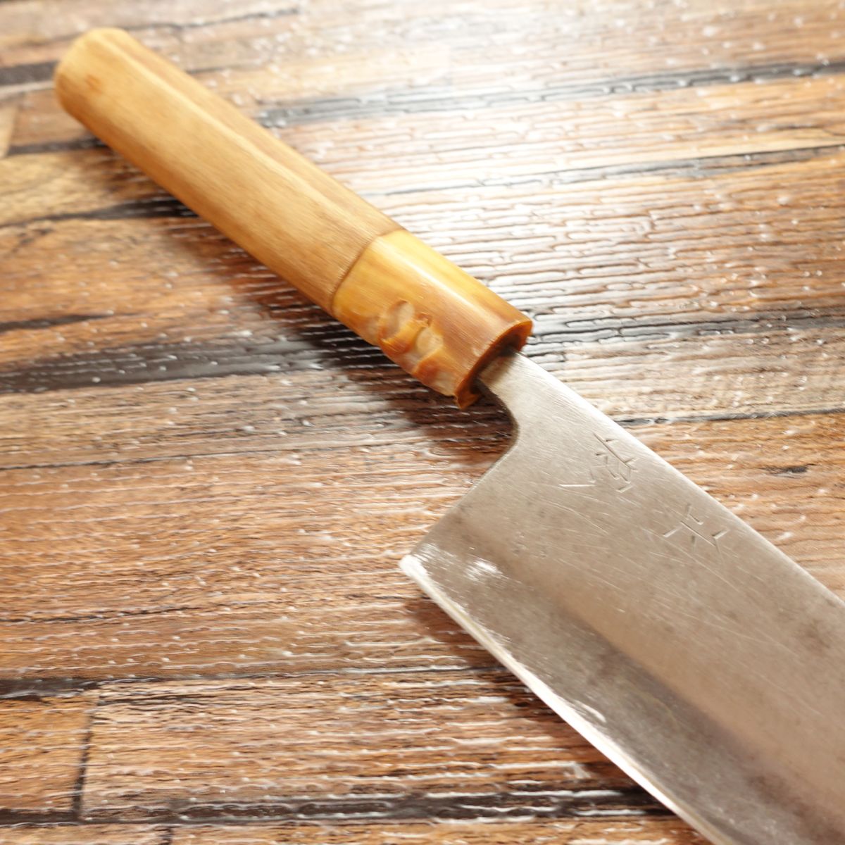 Masatame Aji-kiri Knife, Sharpened, Small Deba Knife, White Water Buffalo Handle, Bug Damage