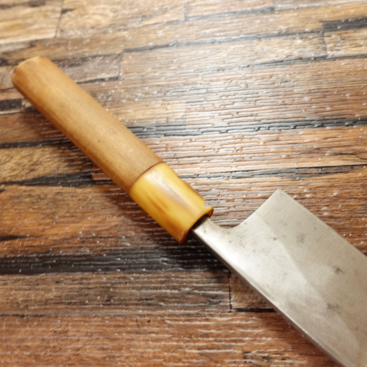 Masatame Aji-kiri Knife, Sharpened, Small Deba Knife, White Water Buffalo Handle, Bug Damage