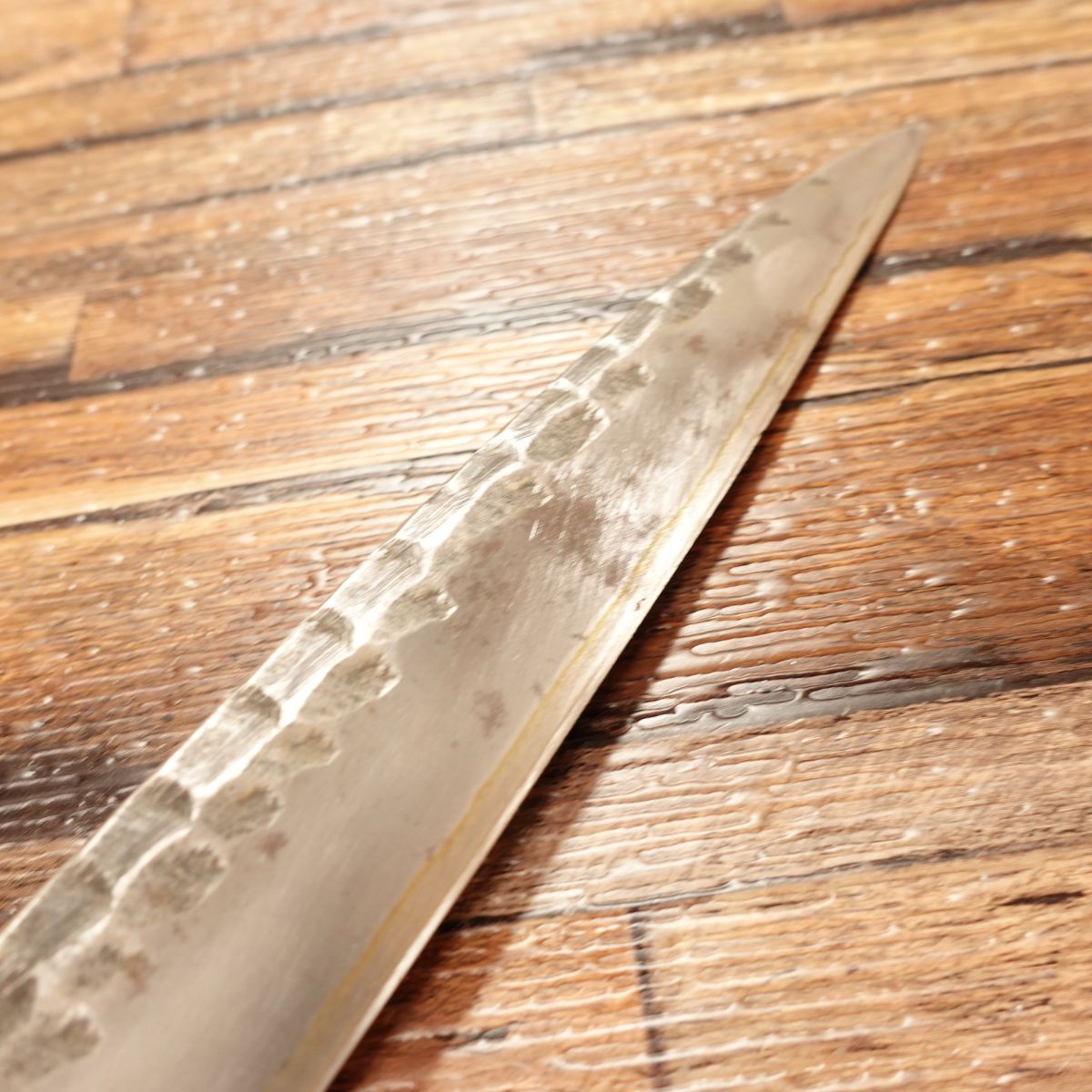 Yasuki Aogami Yanagiba Knife, Sharpened, Sashimi Knife, Hammered Pattern, Black-Forged, Handmade